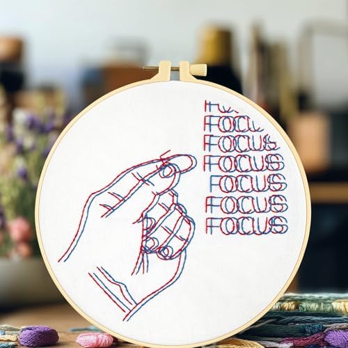 Crafmanoe Easy Hand Embroidery Kits for Beginners Adults, Focus Embroidery Starter Kits, Counted Cross Stitch Kits for Beginners Craft Kits for Adults Women, Embroidery Hoops, Thread & Video Tutorial