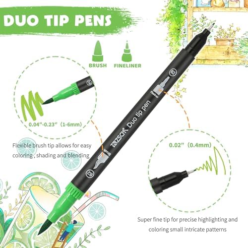 ZSCM 48 Colors Markers for Adult Coloring Books No Bleeding - Duo Tip Pens | Fine & Brush Coloring Marker for Adult Calligraphy, Illustration, Cards Drawing, Note taking Lettering, Journaling