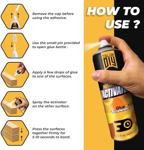 Super Glue Activator Spray (2 x 13.5 fl oz) – CA Glue Accelerator Spray, Fast-Drying Cyanoacrylate Activator for Instant Bonding on Wood, Plastic, Metal & DIY Repairs