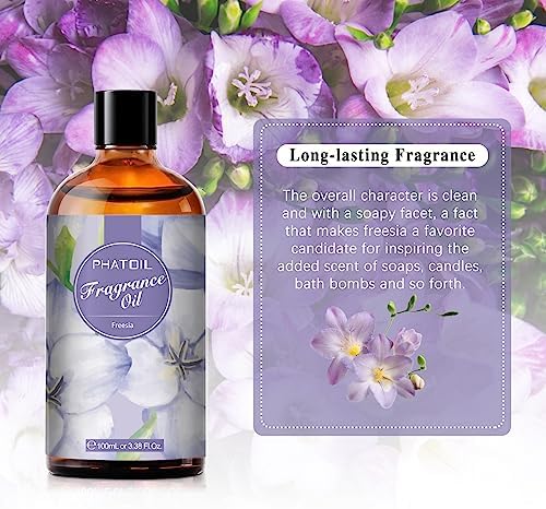 PHATOIL 3.38FL.OZ Freesia Fragrance Oils for Aromatherapy, Essential Oils for Diffusers for Home, Perfect for Diffuser, DIY Candle and Soap Making, DIY Scented Products - 100ml | Long Lasting Scented Oils For Humidifier, Air Freshener, DIY Soap Candle,...