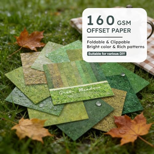 Green Meadows Scrapbooking Paper Pad , 6inch 24 Sheets Grass Aesthetic Patterned Decorative for DIY Art Crafts Collage Journals Decoupage Wrapping Folded Supplies Gift Cards Origami Photo Album