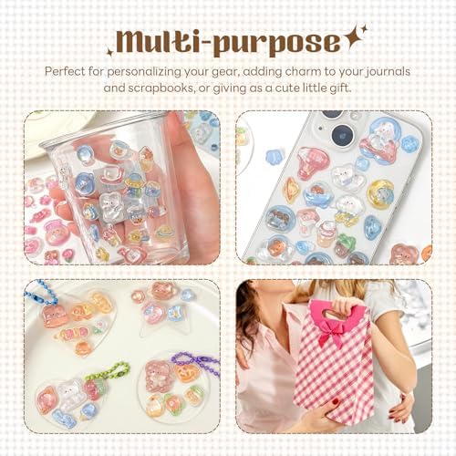 Cute 3D Relief Epoxy Stickers, Pink Dessert Chef Theme Glitter Stickers, Kawaii Bunny Bear Puffy Stickers for Scrapbooking, Journal, Water Bottle, Phone Case, DIY Crafts, Gifts