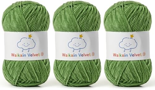 3 Pack Fluffy Chenille Yarn for Crocheting，Baby Yarn for Crocheting Soft，150g/5.28oz Velvet Amigurumi Yarn ，Fingering Weight Yarns for Crocheting Baby Blankets、DIY Craft.(3 Army Green)