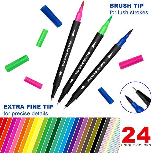 Piochoo Dual Brush Marker Pens for Adult Coloring Books,24pcs Markers