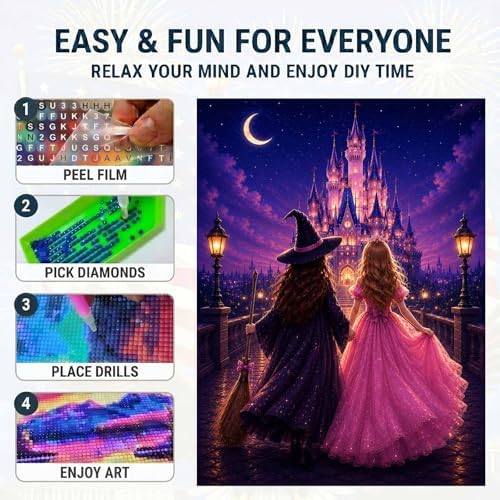 Diamond Art Kits for Adults,Princess and Witch Castle Diamond Painting