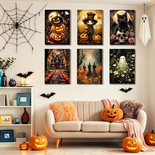 Arttoplus 6 Pack Paint by Numbers Kit for Adults Halloween 12x16 inch | Halloween Adult Paint by Number Kits on Canvas for Beginner, DIY Acrylic Oil Painting by Numbers Kit for Gift Home Decor