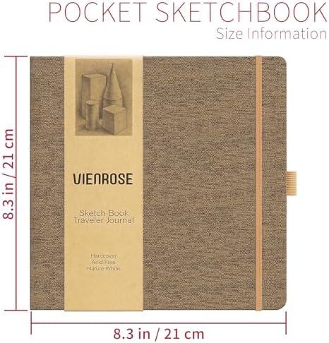 Vienrose 8.3"x8.3" Sketch Books, Linen Cover Sketching Book with Acid-Free Paper, 111lb/180gsm Drawing Pad for Kids, Beginners & Professionals, Art Supplies for Adults & Students(Brown, 60 Sheets)
