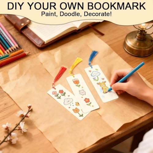 Blank Bookmarks with Colorful Tassels, 30pcs Cardstock Bookmark Blanks Kraft Paper Book Page Mark for DIY Crafts, Painting, School Projects, Gift Tag,6.5 * 2.2Inch