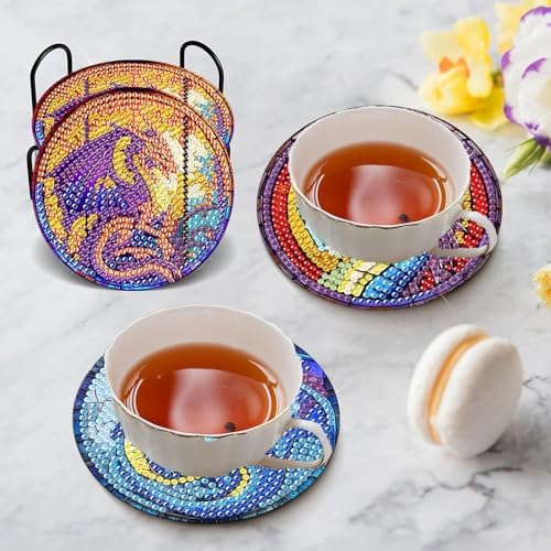 Diamond Art Coasters Kit, 8 Pieces Dragon Diamond Painting Coasters Kit