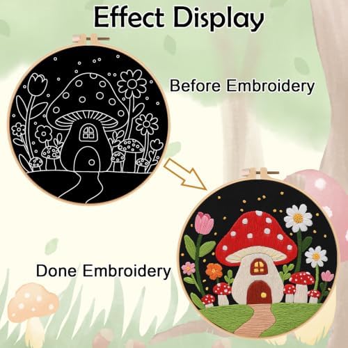 Louise Maelys Mushroom Cottage Embroidery Kit for Adults with Complete Tool