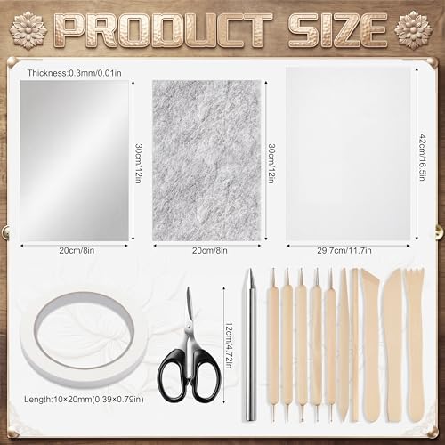 Yaocom 22 Pcs Metal Embossing Kit for Beginners, 0.3mm Thick Aluminum Sheets with Embossing Tools, Stylus, Tracing Paper and Felt Pad, 8 x 12 Inch DIY Craft Set for Art, Frame Not Included