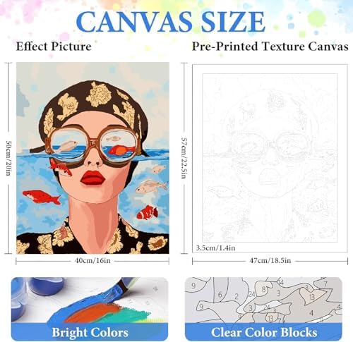 ZRIZQ Paint by Numbers Kit for Adults Beginner,Woman Face,16x20
