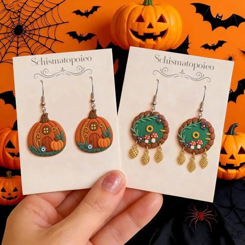 9 Pack Halloween Polymer Clay Cutters - Pumpkin/Mushroom/Flower/Oval Rectangle Geometry/Dragon, Ideal Polymer Clay Molds & Polymer Clay Earring Cutters for Christmas Jewelry Making