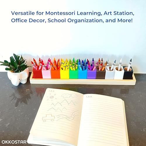 Wooden Crayon & Colored Pencil Holder, 11 Cups, Classroom (Large)