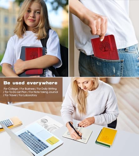 Biuwory A6 Leather Pocket Notebook, 140 Lined Pages Hardcover Small Journal | 3.7"×5.7" Vintage Leather Journal for Women Men Writing, College Ruled Mini Notepad for Notetaking, Travel, Work, School