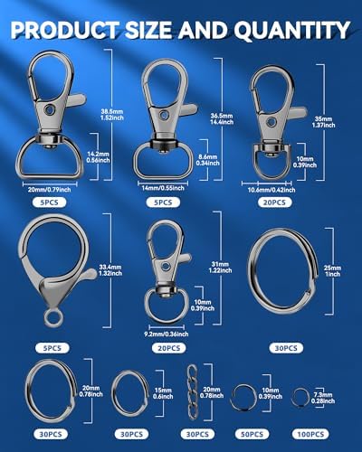 325PCS FIVEIZERO Keychain Making Kit - Black Keychain Clips with Key Rings