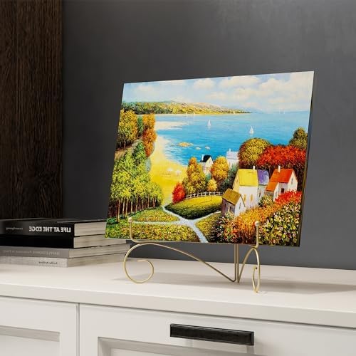 Plate Stand for Display with Hinged Folding Design, 6 Inch Picture Stands for Tables, Small Easels for Displaying Book, Art Piece, Photo and Platter, 6’’ Gold, 2-Pack