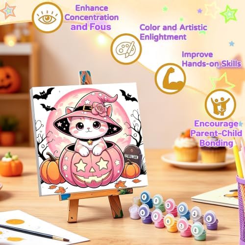 4 Pack Halloween Paint by Number for Kids with Wooden Frame - Wooden Easel