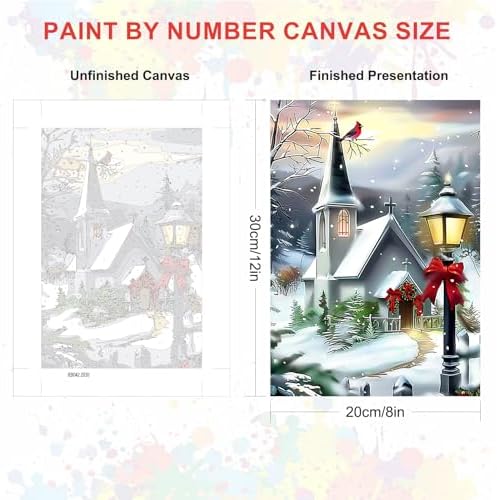 SENQAO Christmas Paint by Numbers for Adults Framed, Winter Church Adults' Paint-by-Number Kits, Adult Paint by Number Kits on Canvas, Acrylic Number Painting for Home Decor, 8x12inch
