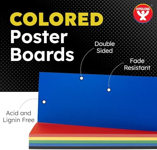 Hygloss Small Colored Poster Board 4x11 - 100 Assorted Standard Color Bulk Pack - Red, Yellow, Green, Blue, Black - 10 Pt. Thickness Poster Board Paper - Posterboard Multipack 4" x 11"