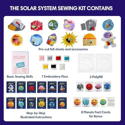 Flying Childhood Solar System Sewing Kit for Kids - Beginner Felt Craft Kits - Montessori Toys Gifts for Girls Boys 6 7 8 9 Toddler DIY Projects Classroom Must Haves