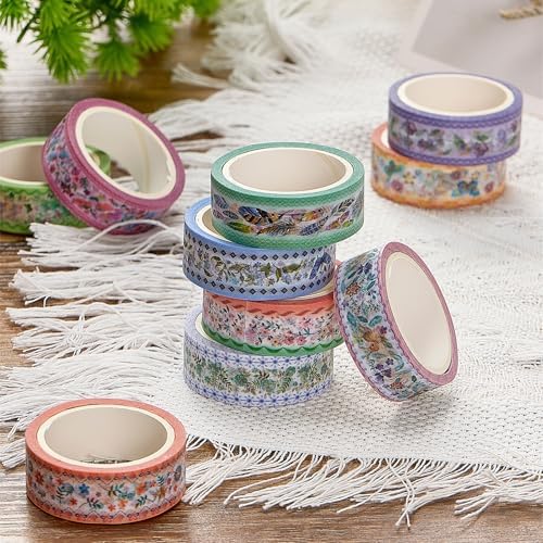 YUBBAEX 10 Rolls Embroidery Pattern Washi Tape Set - Decorative Adhesive Masking Tape for Scrapbooking, Journaling, DIY Crafts, Gift Wrapping – Vintage Floral and Nature Designs