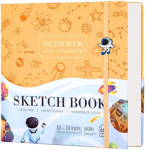 FLYING EAGLE Sketch Book, Square Hardcover Sketchbook for Kids,10x10,Yellow