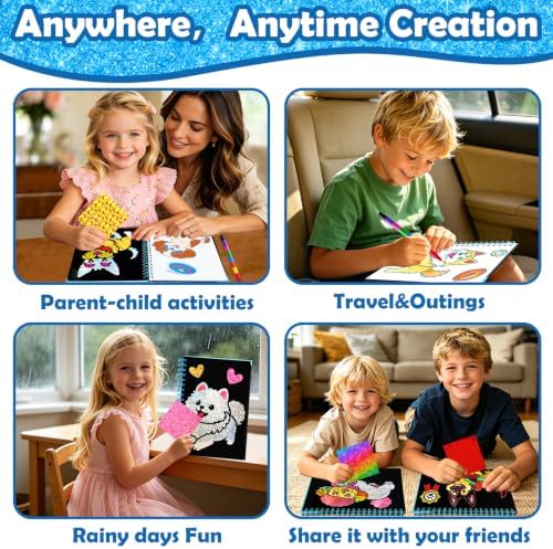 FUNNYB&G Foil Art Craft Kit for Kids, Sparkly Birthday Gift Toy for Kids | No Mess, Kids Ages 4-10 Create Sparkling Artwork, A Creative Gift for Birthdays, Holidays, Travel Activities,Screen-Free Fun