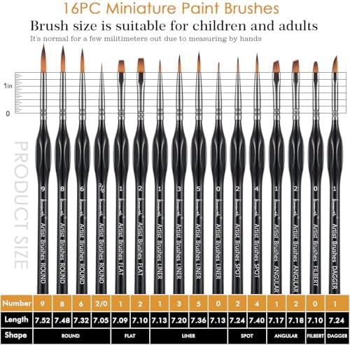 Brusarth Detail Paint Brushes, Miniature Paint Brushes Set, 16 pcs | Model Brushes Micro Detail Paint Brush Set,Fine Detailing for Acrylics,Oils,Watercolors & Paint by Number,Figurine