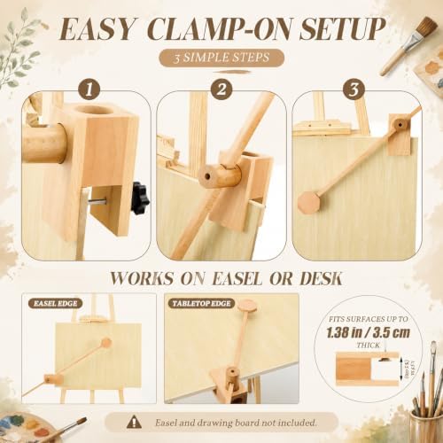 Cinnvoice Mahl Stick for Painting, Artist Hand Rest, Clamp On Beechwood Painting Support Stick, Adjustable Stable Hand Rest for Easel, Oil Acrylic Watercolor Paint Supplies for Artists Students