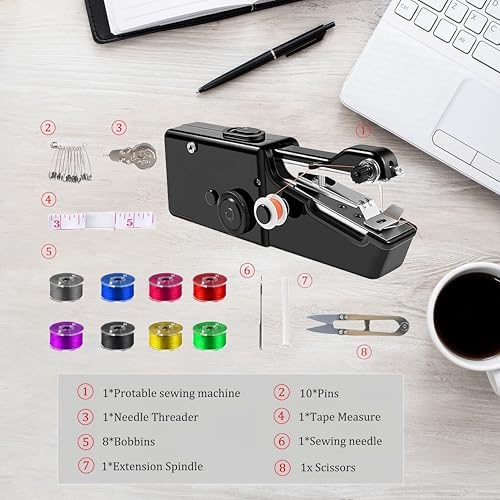 Handheld Sewing Machine,Sewing Machines for Beginners,Portable Electric Mini and Samll Hand Held Kit for Adults Included Mannual and Accessories,Sewing Hem Quick Stitching (Black)