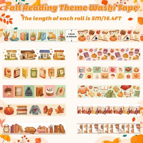12 Rolls Autumn Reading Washi Tape for Journals Reading Logs