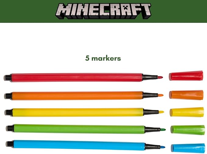 Minecraft Sketchbook Set, 5 Washable Markers, Spiral Bound, 86 Blank Pages