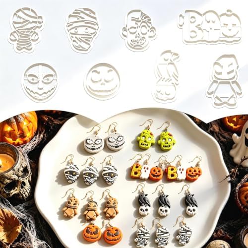8 Pcs Halloween Polymer Clay Cutters Set - Zombie, Mummy & Spooky Themed Clay Cutters for Polymer Clay Jewelry Making, Perfect Halloween Party Gift