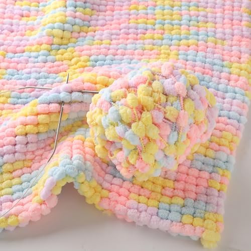 Hand-Woven Ball Yarn, 4 Pack, 380g Total, for Blankets, Cushions, and Pet Nests, Fluffy Chunky Craft Yarn (Macaron)