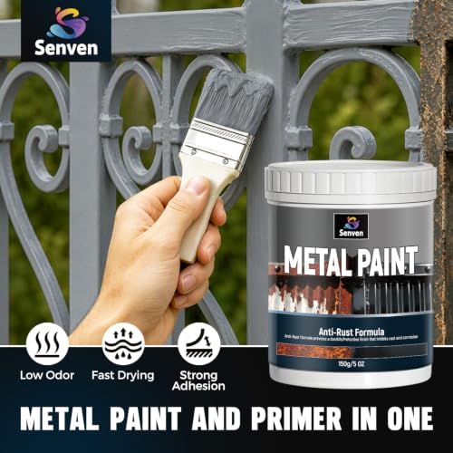 Metal Paint Gray 5.3oz Waterpoof Anti Rust Preventative White Paint for Metal, Anti Rust Enamel Multi Surface Acrylic White Paints Refinishing Kit for Metals, Gate, Fence, Railing, Craft, Wood, Walls
