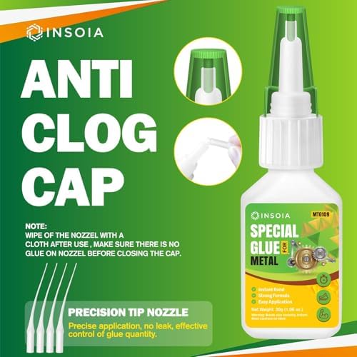 INSOIA Super Metal Glue Clear, 20g, Strong Bond, with Precision Tips