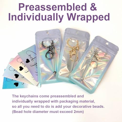 42/84/126 Pcs Beadable Keychain Bars Bulk Blank DIY Beaded Keychain Making Supplies with Bag Thank You Card