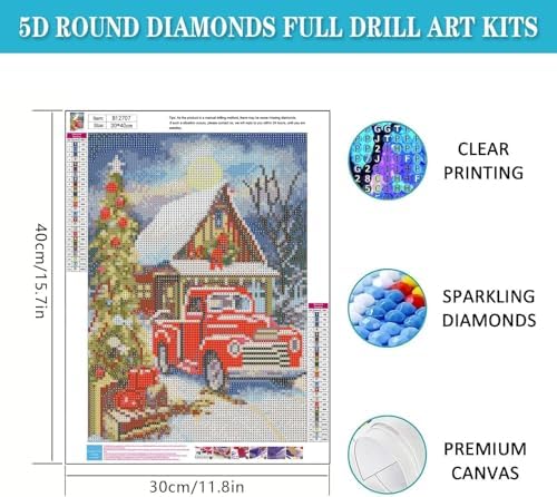 Christmas Diamond Art Kits for Adults Red Truck Diamond Painting 12x16 Inch
