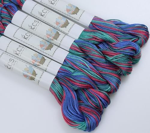 KCS Big skeins of 25 Meters Size 25 Color Variegated Cross Stitch Stranded Threads,6 skeins,4507