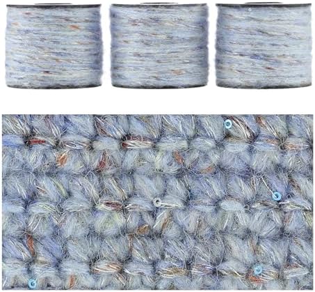 Artisanal Yarn Collection Multifiber Fancy Yarn for Knitting Crocheting Crafts DIY, Set of 3 Rolls(105 Rime Ice Blue)