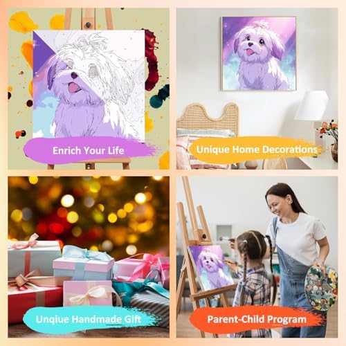 Dog Paint by Numbers Kit for Kids, 8x8 inch