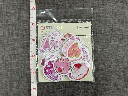 ZJSXINDI 100pcs Cute Small Stickers Set Kawaii,Cardstock Stickers Decorative Masking Stickers Planner Stickers for Personalize (Pink Foods)