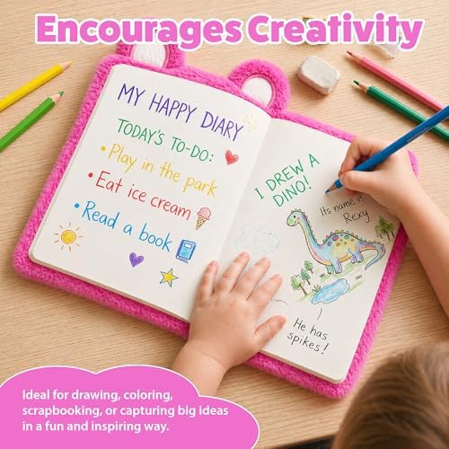VOTUM Fuzzy Sketch Book: Personalized Artist Sketchbook: Sketching, Drawing and Creative Doodling. Notebook and Sketchbook to Draw and Journal (Bright Pink Bear)