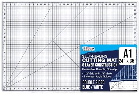 U.S. Art Supply 24"x36" Self-Healing Cutting Mat 5-Ply White/Blue