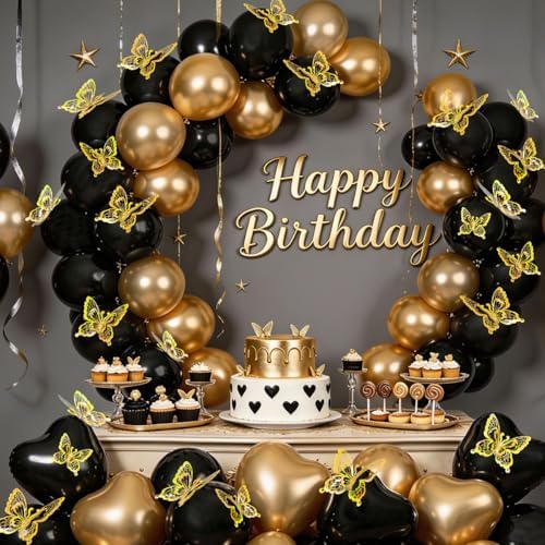 60 Pcs Butterfly Wall Decals - 3D Butterflies Removable Mural Wall Stickers for Home Room Bedroom Door Office Decorations (Gold)