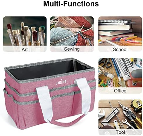 JJRING Craft Organizer Tote Bag Art Storage Caddy Pink | With Multiple Pockets For Sewing, Scrapbooking, School, Medical, And Office Supplies