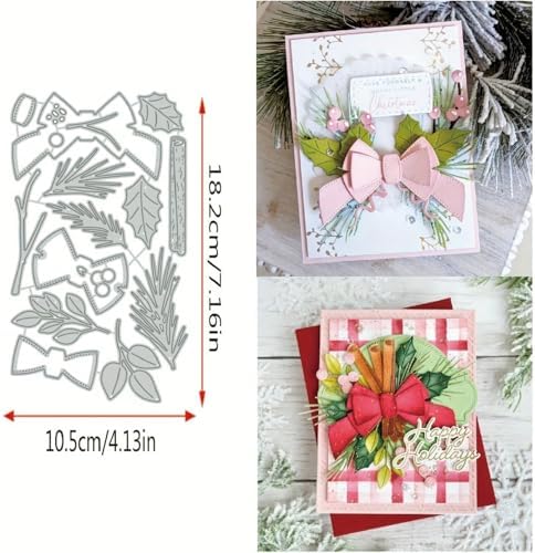 Flowers Metal Cutting Die for Scrapbooking - Cut Stencils for DIY Scrapbook Photo Album Decorative Paper Card, Card Making Supplies, Stencils & Crafting Die Cut (Green Leaves and Bow 7.1 x 4.1 in)