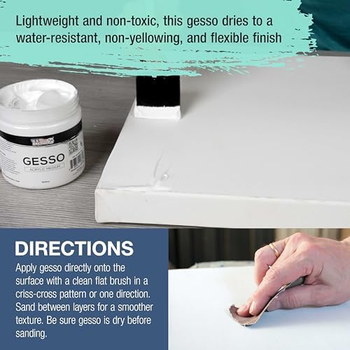 U.S. Art Supply White Gesso Primer 16.9oz (500ml) for Oil & Acrylic Paint | Superior Coverage, Canvas Prep, Mixable White Gesso Paint Artists