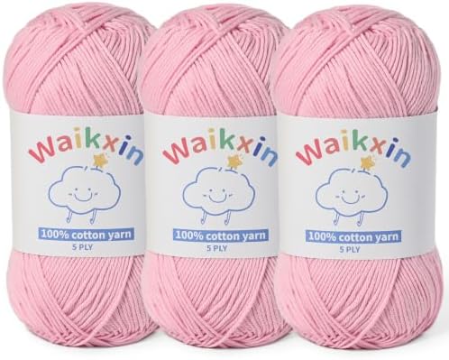 3 Pack of 100% Cotton Yarn for Crocheting,Baby Yarn for Crocheting Soft,5 Ply Milk Cotton Yarn,#2 Sport Weight Cotton Yarn,10.6oz/787.4yds Amigurumi Yarn for Puzzle,Clothes&DIY Crafts.(3 Pink)